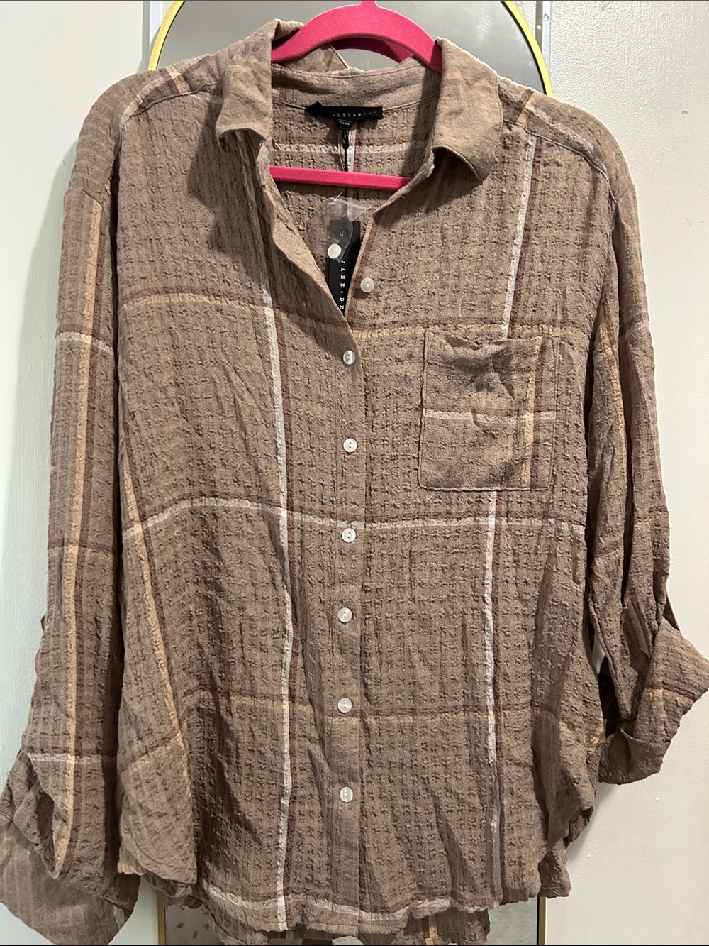 Jane and Delancey Brown Plaid Lightweight Button-Down Shirt